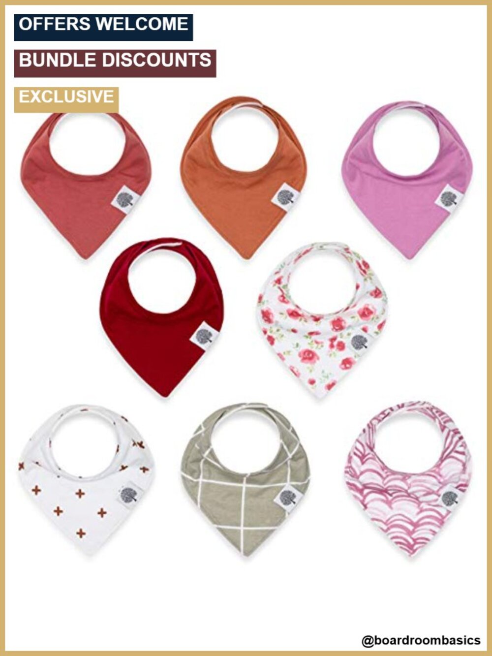 Parker Baby Co. Bandana Drool Bibs 8-Pack Cotton Adjustable Snap